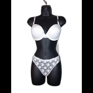 Youmita 38C White Floral Lace Push-Up Bra & XL Floral Lace Panty NWT